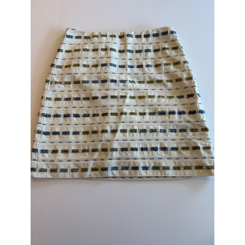 LOFT Womens Size 0 Ivory Blue Yellow Embroidered Texturedโ Cotton Mini Skirt